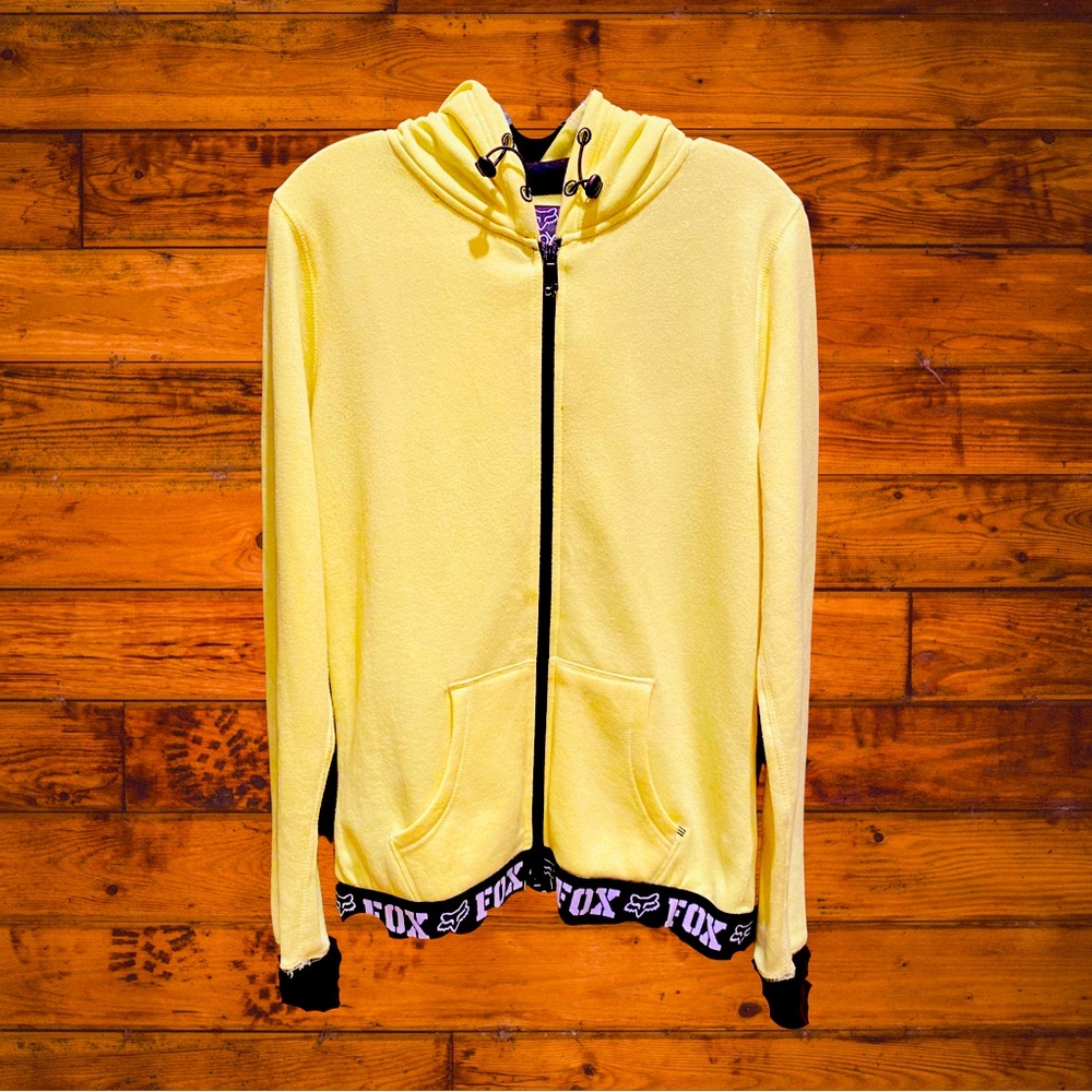 Fox Neon Yellow Banded Logo Zip-Up Hoodie | M